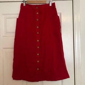 Red linen/cotton blend skirt small